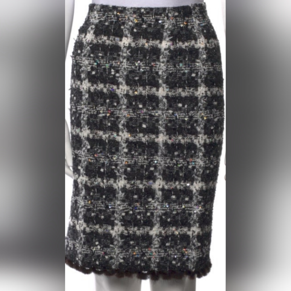 $2,790 OSCAR DE LA RENTA EXQUISITE WOOL GENUINE MINK TRIM SILK RUNWAY SKIRT 8